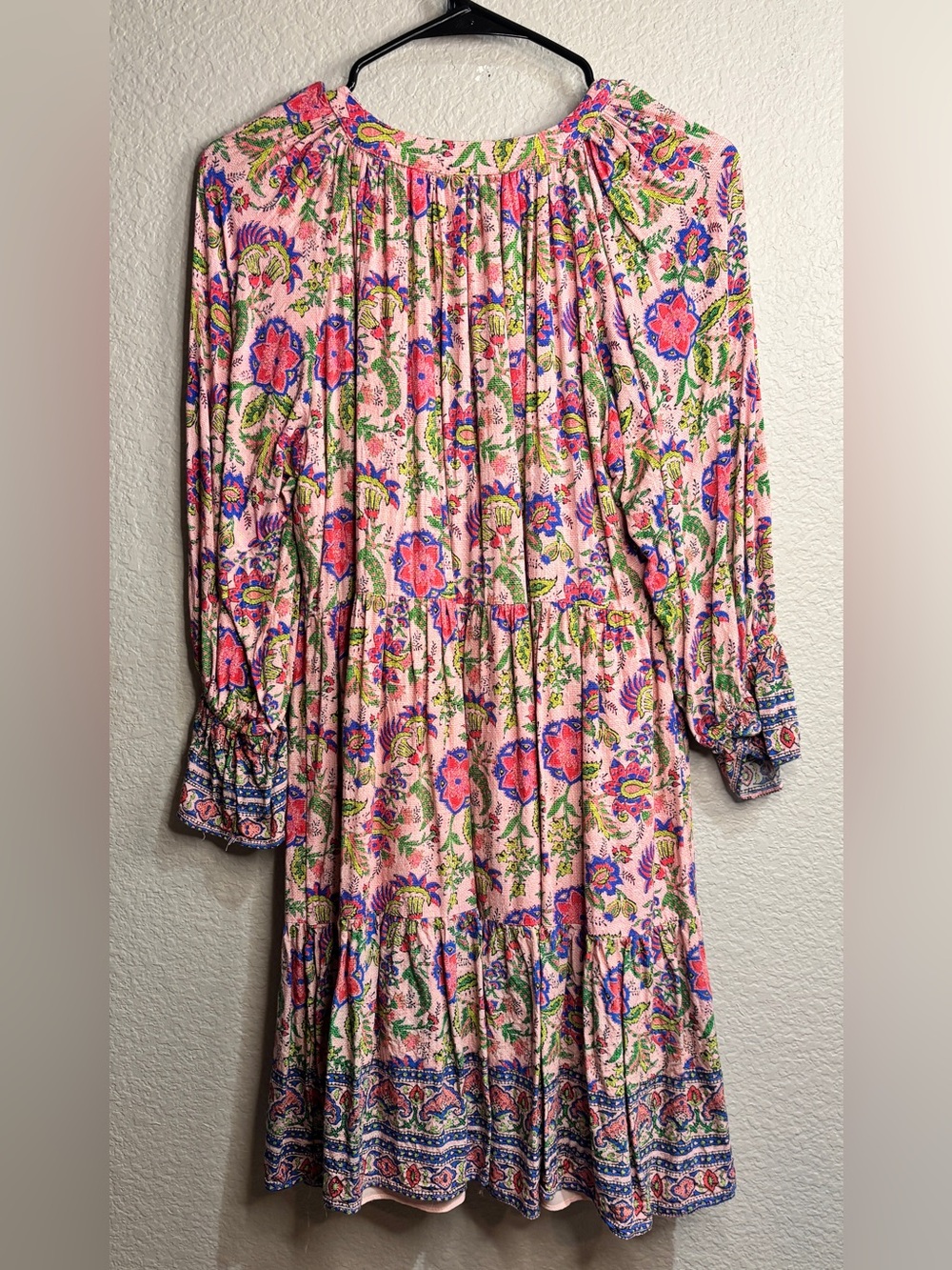 Boho Floral V-Neck Tiered Mini Dress in Pink - Picture 4 of 5